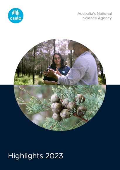 Cover: (top) CSIRO Manufacturing team leader and scientist Katherine Locock with Phil Thompson, Co-Founder of Native Secrets, a CSIRO Kick-Start alumni company, discussing the benefits of white cypress as an essential oil on Country in Dubbo Wiradjuri Country. White Cypress also known by Callitris glaucophylla, used as an essential oil for its antimicrobial benefits (bottom). Photo: Gary French CC BY NC